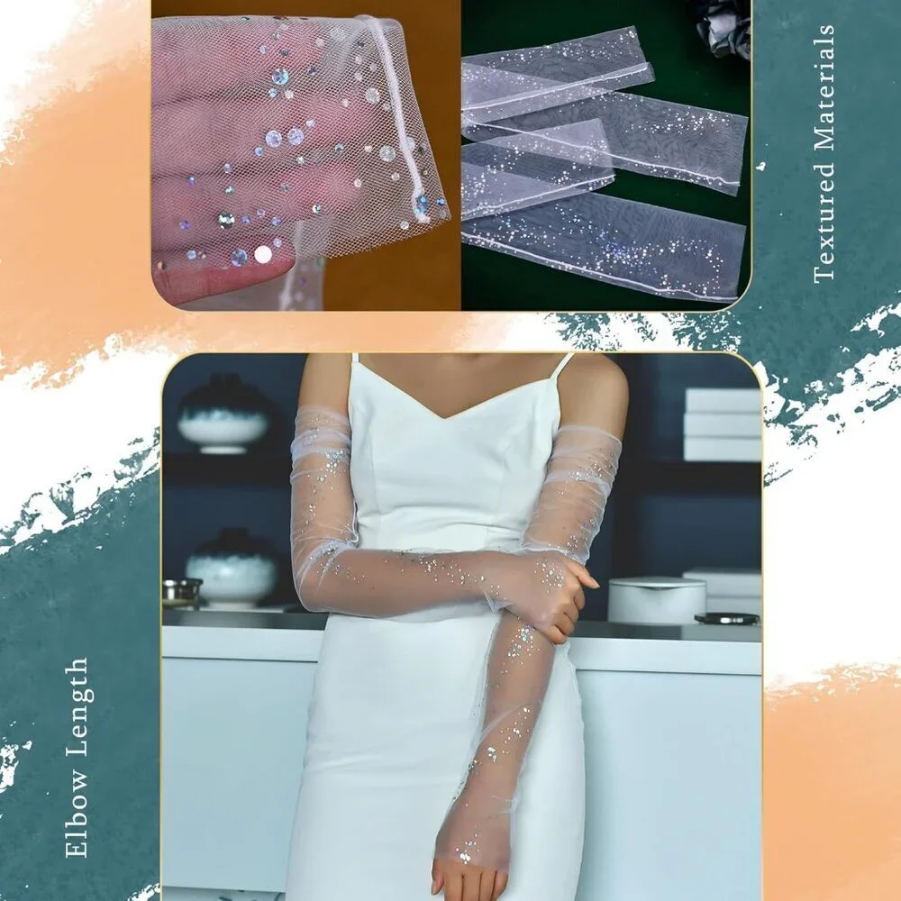Women's Snow White Tulle Pearl Long Sleeves Gloves Bridal Party Prom Costumes